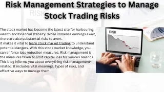 Risk Management Strategies to Manage Stock Trading Risks