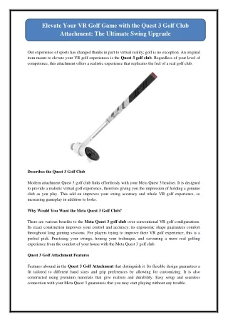 Elevate Your VR Golf Game with the Quest 3 Golf Club Attachment: The Ultimate Sw