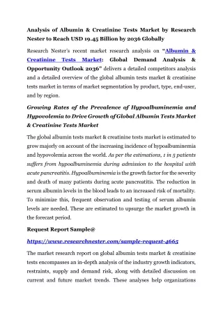 Albumin & Creatinine Tests Market