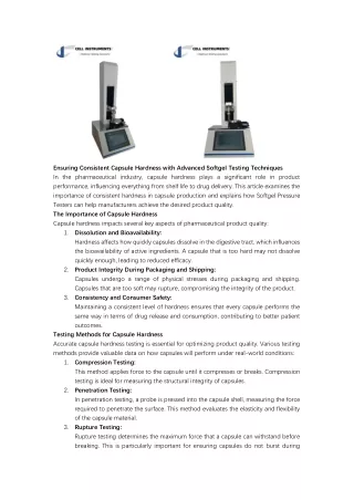 Ensuring Consistent Capsule Hardness With Advanced Softgel Testing Techniques |