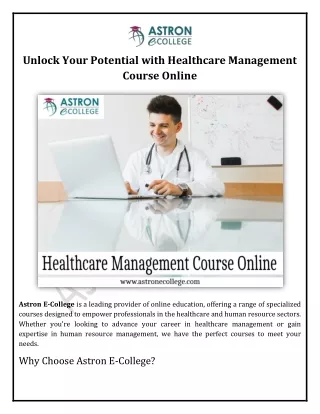 Unlock Your Potential with Healthcare Management Course Online