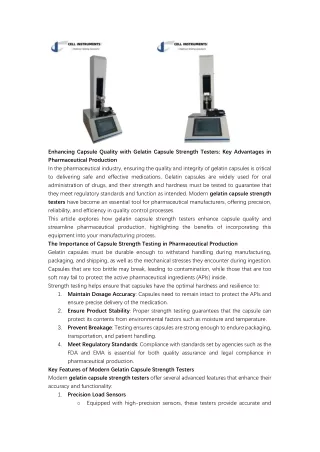 Enhancing Capsule Quality With Gelatin Capsule Strength Testers Key Advantages i