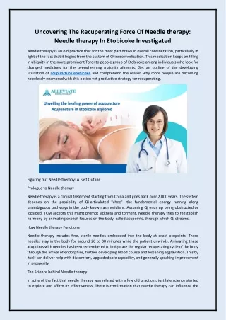 Uncovering The Recuperating Force Of Needle therapy: Needle therapy In Etobicoke