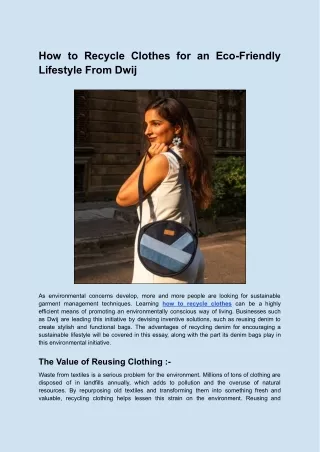How to Recycle Clothes for an Eco-Friendly Lifestyle From Dwij