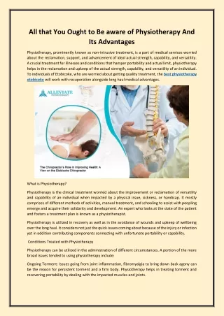 All that You Ought to Be aware of Physiotherapy And Its Advantages
