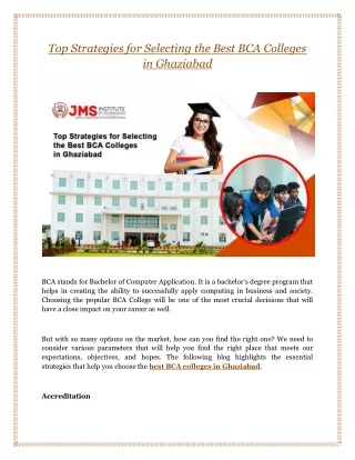 Top Strategies for Selecting the Best BCA Colleges in Ghaziabad