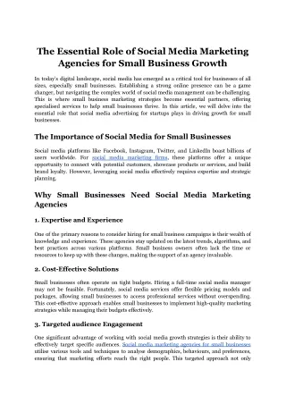 The Essential Role of Social Media Marketing Agencies for Small Business Growth