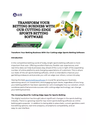 Transform Your Betting Business With Our Cutting-edge Sports Betting Software