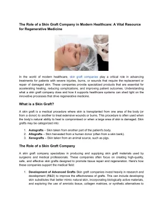 The Role of a Skin Graft Company in Modern Healthcare_ A Vital Resource for Regenerative Medicine