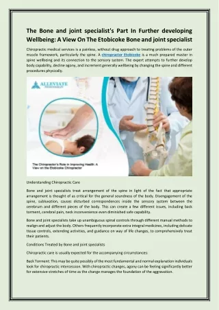 The Bone and joint specialist's Part In Further developing Wellbeing: A View On