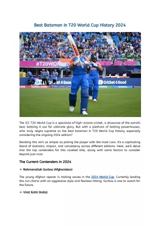 Best Batsman in T20 World Cup History 2024