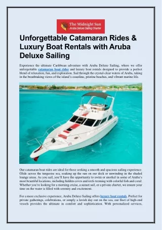 Unforgettable Catamaran Rides & Luxury Boat Rentals with Aruba Deluxe Sailing