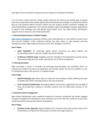 How Agile Product Development Supports Business Expansion and Market Penetration
