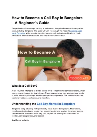How to Become a Call Boy in Bangalore – A Beginner's Guide