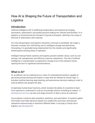 How AI is Shaping the Future of Transportation and Logistics