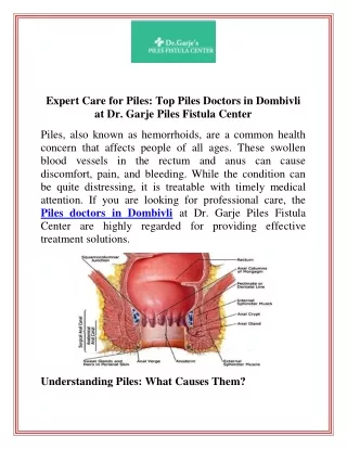 Expert Care for Piles Top Piles Doctors in Dombivli at Dr. Garje Piles Fistula Center