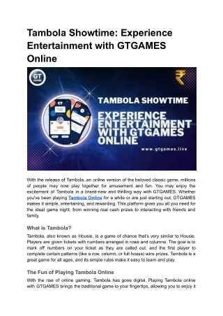 Tambola Showtime_ Experience Entertainment with GTGAMES Online