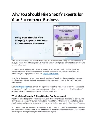 Why You Should Hire Shopify Experts for Your E-commerce Business