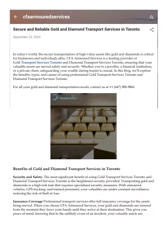 Secure and Reliable Gold and Diamond Transport Services in Toronto