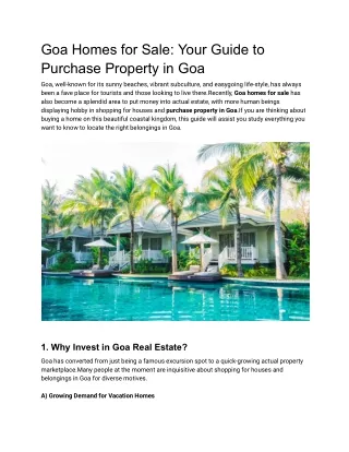 Goa Homes for Sale: Your Guide to Buying Property