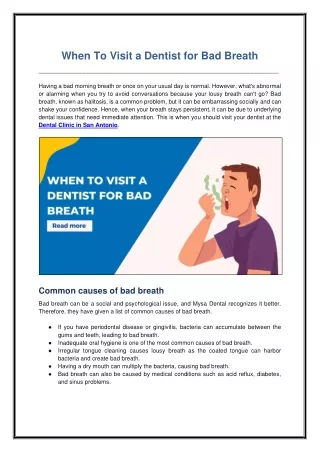 When To Visit a Dentist for Bad Breath