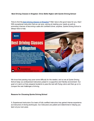 Best Driving Classes in Kingston_ Drive Skills Higher with Quinte Driving School