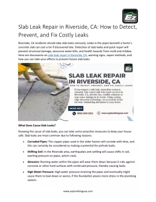 Slab Leak Repair in Riverside
