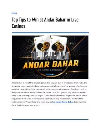 Top Tips to Win at Andar Bahar in Live Casinos