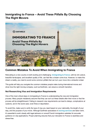 Immigrating to France – Avoid These Pitfalls By Choosing The Right Movers
