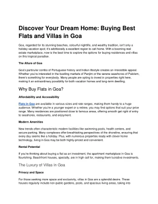 Discover Your Dream Home: Buying Best Flats and Villas in Goa