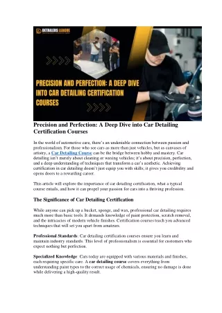 Precision and Perfection: A Deep Dive into Car Detailing Certification Courses