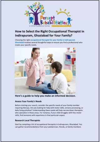 How to Select the Right Occupational Therapist in Indirapuram, Ghaziabad for You