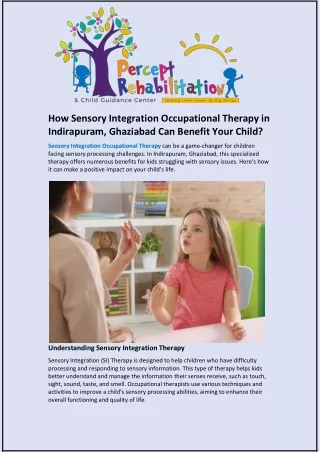 How Sensory Integration Occupational Therapy in Indirapuram, Ghaziabad?