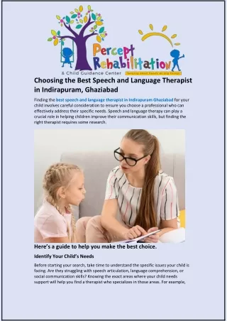 Choosing the Best Speech and Language Therapist in Indirapuram, Ghaziabad