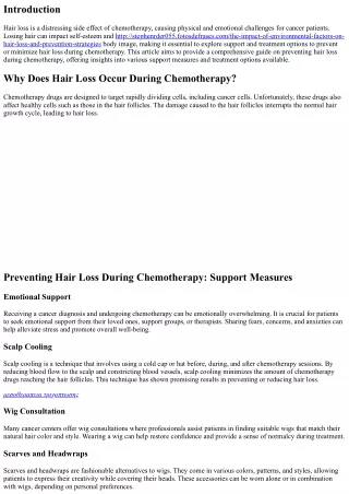 Preventing Hair Loss During Chemotherapy: Support and Treatment Options