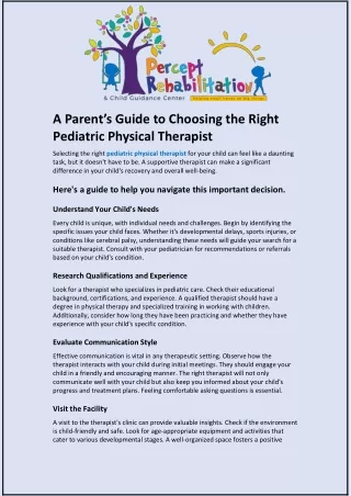 A Parent’s Guide to Choosing the Right Pediatric Physical Therapist