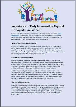 The Importance of Early Intervention in Physical Orthopedic Impairment