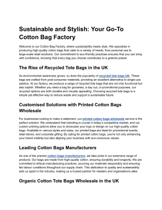 Sustainable and Stylish Your Go-To Cotton Bag Factory