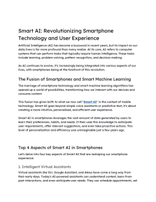 Smart AI  Revolutionizing Smartphone Technology and User Experience