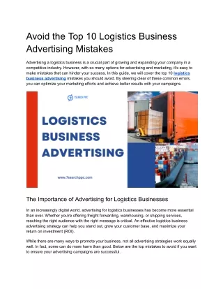 Avoid the Top 10 LOGISTICS BUSINESS ADVERTISING Mistakes
