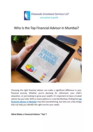 Who Is the Top Financial Advisor in Mumbai?