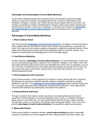 Advantages and Disadvantages of Social Media Marketing