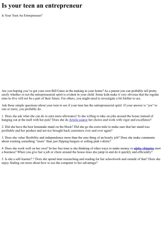 Is your teen an entrepreneur