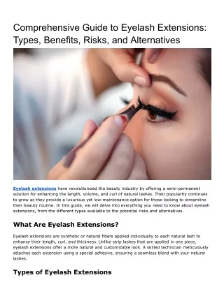 Comprehensive Guide to Eyelash Extensions_ Types, Benefits, Risks, and Alternatives