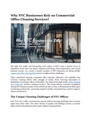 Why NYC Businesses Rely on Commercial Office Cleaning Services