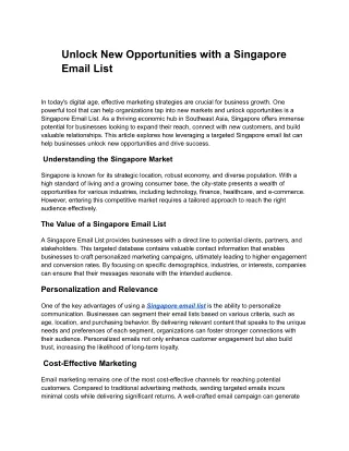 Unlock New Opportunities with a Singapore Email List