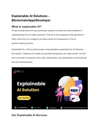 Explainable AI Solutions - BlockchainAppsDeveloper