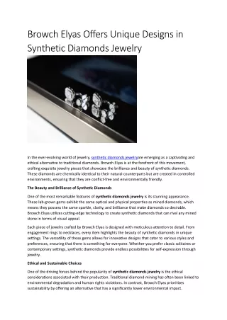 Browch Elyas Offers Unique Designs in Synthetic Diamonds Jewelry