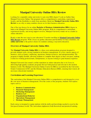 Manipal University Online BBA Review