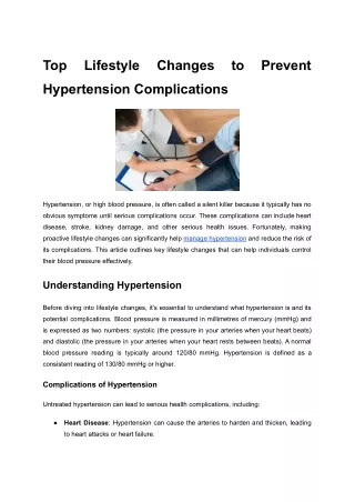 Top Lifestyle Changes to Prevent Hypertension Complications